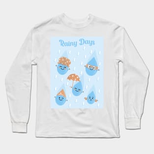 Rainy Days - Cute Rain Droplets Long Sleeve T-Shirt